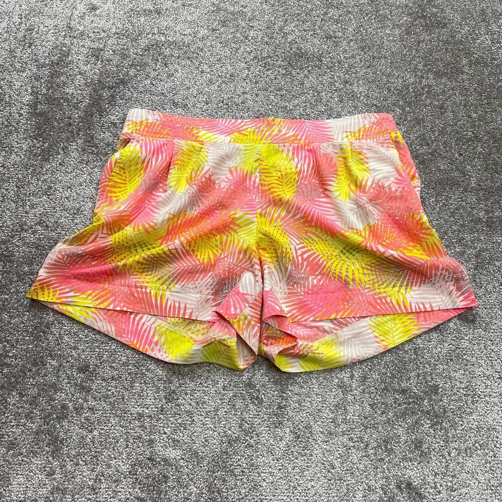 HeartSoul Plus Shorts womens 1X Yellow Pink Elastic Waist Light Stretch Tropic